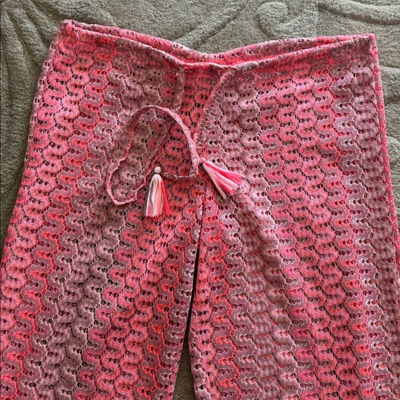 BECCA Pink and Coral Crochet Lace Pants with Drawstring - Festival Wear - Picture 2 of 8